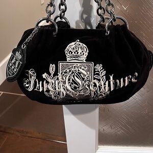 Juicy Couture Y2k vintage black velour shoulder bag